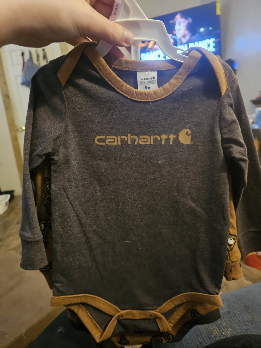 Carhartt Toddler Long-Sleeve Bodysuit - Charcoal with Brown Trim